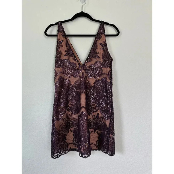 Free People Sequin dress Purple Night Shimmers Mini sleeveless vneck eras tour - Picture 7 of 8